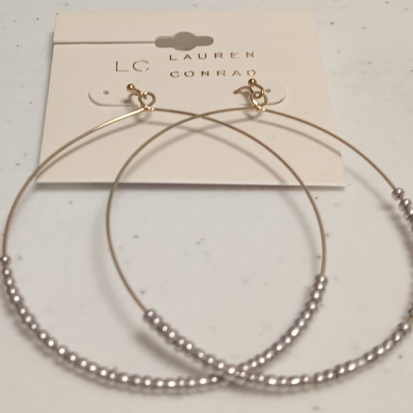 LC Lauren Conrad Jewelry - LAUREN CONRAD GOLDTONE LARGE BEADED HOOPS